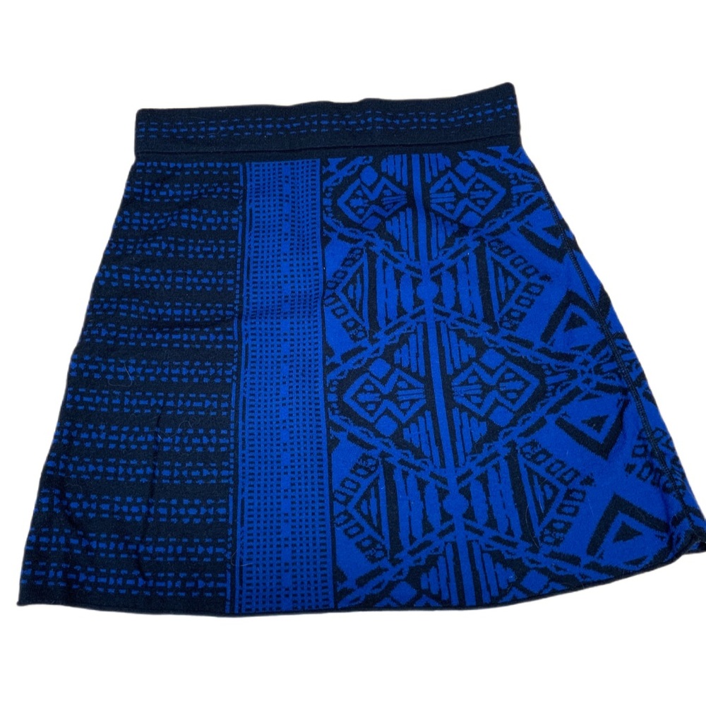 TITLE NINE Merino wool skirt blue black abstract geometric print tribal small